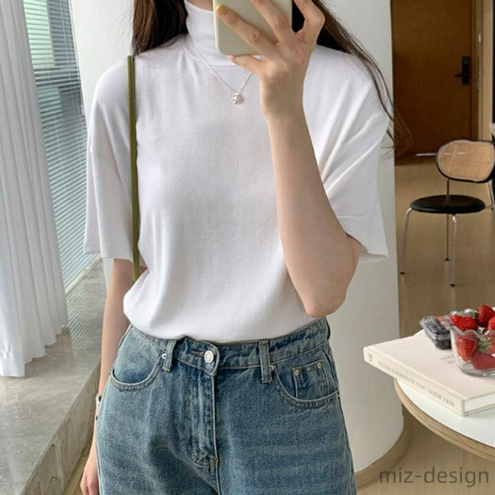 楽天市場】【送料無料】半袖Tシャツ ハイネック レディース 半袖t 