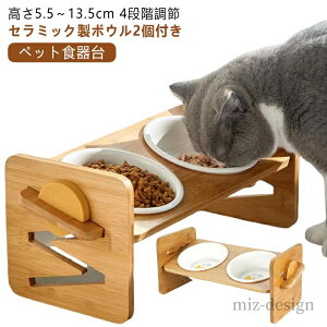 【送料無料】エサいれ 皿 ペットボウル フード 猫用食器 ペット 陶器 傾斜 エサ 2枚 フードボウル 食器 餌皿 木製 セラミック