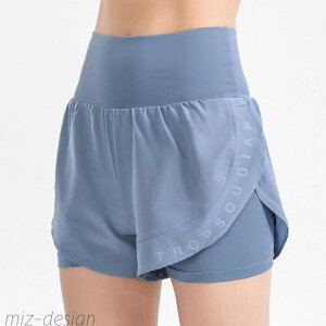 【送料無料】二層インナー付き 短め丈 ジムパンツ 薄手 レディーススポーツウェア ストレッチ 通気性 速乾性 運動 ヨガ ピラティス