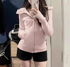 【送料無料】スリム ジップアップパーカー レディース トップス パーカー 上着 羽織 丈長 ミディアム 長袖 ハイネック フード