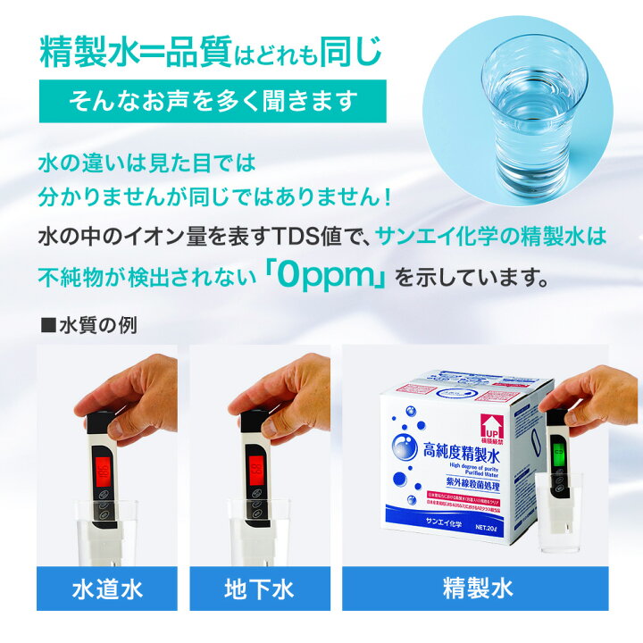 楽天市場】【送料無料】精製水 20L 高純度精製水 コック付き 純水 サンエイ化学 | 大容量 大量 加湿器 無呼吸 CPAP 歯科 20リットル 希釈 水 洗浄水 業務用 コットン エステ アロマ ナノケア スチーム スチーマー用 美顔器 ヘアケア スキンケア 化粧水用 殺菌 滅菌器 呼吸 ... 楽天市場】【送料無料】精製水 20L 高純度精製水 コック付き 純水 サンエイ化学 | 大容量 大量 加湿器 無呼吸 CPAP 歯科 20リットル 希釈 水 洗浄水 業務用 コットン エステ アロマ ナノケア スチーム スチーマー用 美顔器 ヘアケア スキンケア 化粧水用 殺菌 滅菌器 呼吸 ...