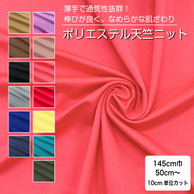 【在庫限り】生地 布 無地 ポリエステル天竺ニット生地 B9010 13色 10cm単位 (横高ストレッチ 速乾 通気性抜群 薄手で軽い) 商用利用可 50cmから ハンドメイド 手作りスポーツウェア Tシャツに最適な生地