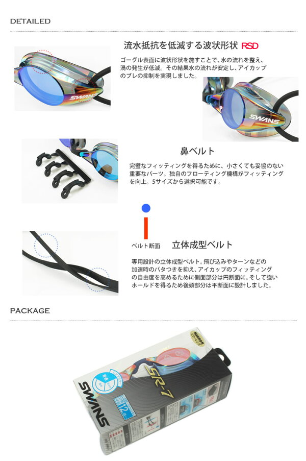 FINA承認モデルクッションなし競泳用スイムゴーグル水泳用ミラーレンズSWANS(スワンズ)SR-7M