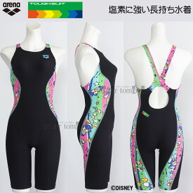 【期間限定8月11日まで15%OFF】XOサイズ アリーナ 競泳水着 レディース 練習用 AS5FWM55L ブラック×ピンク BKPK タフハーフスパッツ ディズニー "ドナルド"