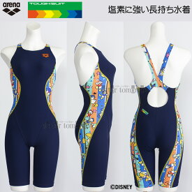 【期間限定8月11日まで15%OFF】アリーナ 競泳水着 レディース 練習用 XOサイズ AS5FWM55L ネイビー×ブルー NVBL タフハーフスパッツ ディズニー "ドナルド"