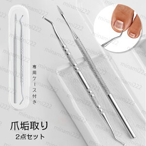 爪垢取り 爪やすり 2点セット 日本国内当日発送 甘皮処理 陥入爪 ヤスリ ネイルケア 爪垢とり 足の爪 爪ケア 爪リフター ステンレス製 専用ケース付き #br185