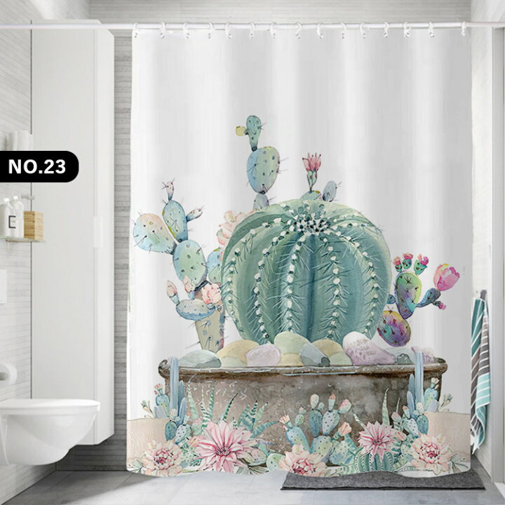 市場 シャワーカーテン お風呂カーテン グリーン おしゃれ ホワイト 軽量 透けない 防カビ リーフ柄 北欧風 植物柄 カーテン 柔らかい 間仕切り