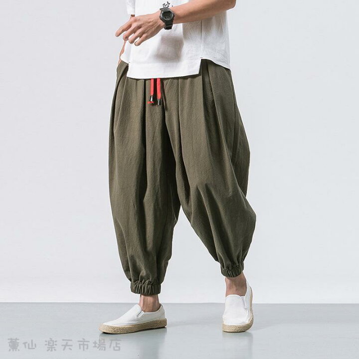 楽天市場】サルエルパンツ メンズ ロング ワイドパンツ 夏 ズボン 綿麻 
