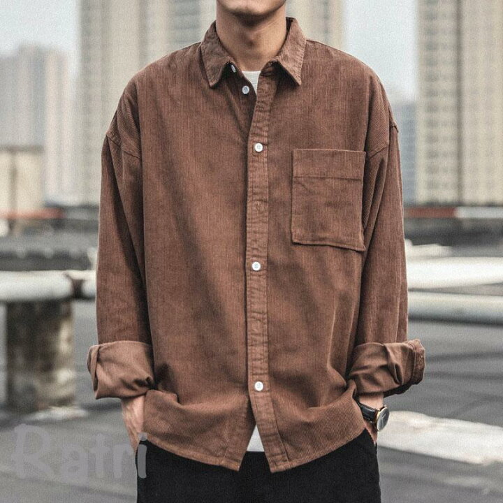 楽天市場】カジュアル ゆったり 細身シャツ メンズ コーデュロイ 長袖 
