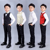キッズ ボーイズ フォーマルスーツ 3点セット シャツ ベスト パンツ 舞台演出 団体服 発表会 イベント 文…