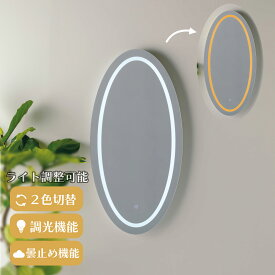 【送料無料】LEDミラー mizunohana LM313 女優ミラー ledミラー 壁掛け 調光機能 ライト付き 鏡 フレームレス 丸型 オーバル ウォールミラー メイクミラー おしゃれ かわいい インテリア PSEマーク取得 くもり止め 幅500×高さ1000