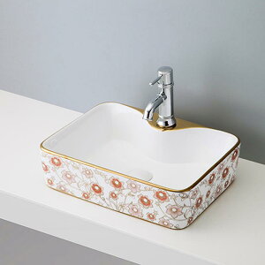 【SALE価格】洗面ボウル おしゃれ mizunohana B035 エレガントホワイト 陶磁器 ゴージャス 水栓取付 お洒落 インテリア 幅480mm 奥行370mm 高さ135mm 【洗面ボウルのみ】