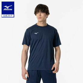 ミズノ公式 ナビドライTシャツ 半袖／丸首 メンズ ドレスネイビー×ホワイト