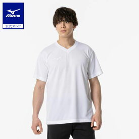 ミズノ公式 ナビドライTシャツ 半袖／V首 ユニセックス ホワイト×ホワイト