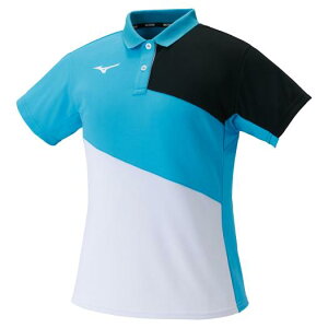 ミズノ公式 ゲームシャツ ラケットスポーツ レディース ブルーアトール×ホワイト クリアランス