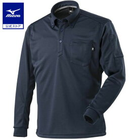 ミズノ公式 ワークポロシャツ 長袖 ユニセックス ネイビー