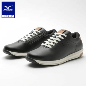 ミズノ公式 ユウドウII ウォーキング シューズ スニーカー 靴 レディース クッション性 内甲側ファスナー付 幅広 日常用 濡れた路面も滑りにくい ひざへの衝撃を軽減 ブラック クリアランス