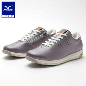 ミズノ公式 ユウドウII ウォーキング シューズ スニーカー 靴 レディース クッション性 内甲側ファスナー付 幅広 日常用 濡れた路面も滑りにくい ひざへの衝撃を軽減 パールパープル クリア