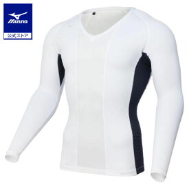ミズノ公式 ゴルフウェア 遮熱素材 ソーラーカットスーパークールII Vネック メンズ ホワイト×ネイビー クリアランス