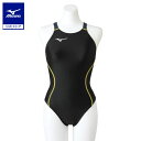 ミズノ公式 競泳用ミディアムカット レースオープンバック ジュニア ブラック×チャコール クリアランス