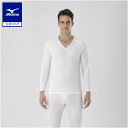 ミズノ公式 【発熱素材】ブレスサーモアンダーウエア 薄手 for Daily Vネック9分袖シャツ 大きいサイズ 2023年モデル メンズ オフホワイト あったか インナー 下着 暖かい 寒さ対策
