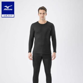 ミズノ公式 【発熱素材】ブレスサーモアンダーウエア 厚手 for Active クルーネック長袖シャツ 2023年モデル メンズ ブラック クリアランス あったか インナー 下着 暖かい 寒さ対策