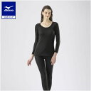 ミズノ公式 【発熱素材】ブレスサーモアンダーウエア 中厚ソフト for Daily ラウンドネック9分袖シャツ 2023年モデル レディース ブラック クリアランス あったか インナー 下着 暖かい 発熱 保温 寒さ対策