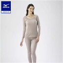 ミズノ公式【発熱素材】ブレスサーモアンダーウエア 中厚ソフト for Daily ラウンドネック9分袖シャツ 2023年モデル レディース グレージュ クリアランス あったか インナー 下着 暖かい 発熱 保温 寒さ対策