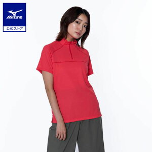 ミズノ公式 【汗処理/通気】ドライエアロフロー ハーフジップシャツ 半袖 レディース レイディアンレッド クリアランス