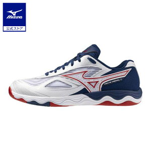 ミズノ公式 ウエーブメダル7 WIDE 卓球 ユニセックス ホワイト×レッド×ネイビー クリアランス