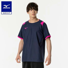 ミズノ公式 Basic半袖ピステ バレーボール ユニセックス ドレスネイビー×マゼンタ