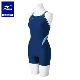 ミズノ公式 競泳練習用ミディアムハーフスーツ レディース ネイビー×ライトブルー クリアランス