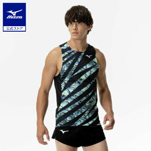 ミズノ公式 【汗処理/通気】MTCドライエアロフローレーシングシャツ 陸上競技 ユニセックス ブラック×ネオミント クリアランス