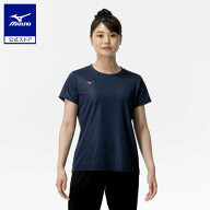 ミズノ公式 ナビドライTシャツ 半袖/丸首 レディース ドレスネイビー×マゼンタ トレーニングウェア
