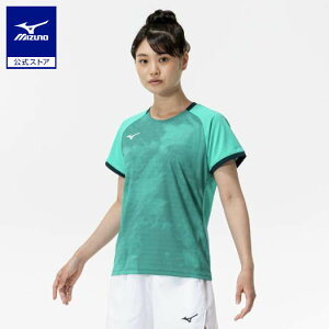 ミズノ公式 ゲームシャツ ラケットスポーツ レディース セラミックグリーン