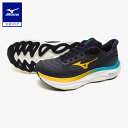 ミズノ公式 ウエーブスカイ9 ランニング メンズ ダークネイビー×イエロー×ブルー
