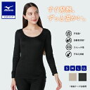 ミズノ公式【吸湿発熱】ミズノプレミアホットインナー ブレスサーモ Dailyモデル 中厚 ラウンドネック9分袖シャツ レディース ブラック あったか インナー 下着 暖かい 寒さ対策