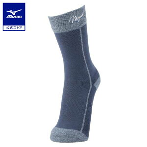 ミズノ公式 【吸湿発熱】ブレスサーモミズノロゴミドル丈ソックス レディース ブルー