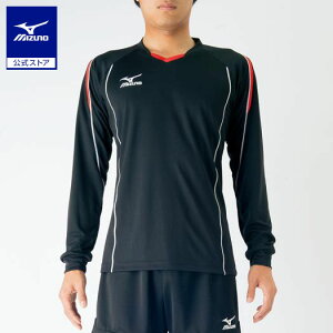 ミズノ公式 プラクティスシャツ 長袖 ブラック×レッド バレーボール 練習着