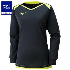 ミズノ公式 プラクティスシャツ 長袖 レディース ブラック×ライムグリーン バレーボール 練習着 クリアランス