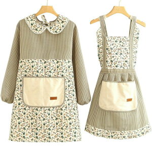 ガーデニング 教室用 料理用 家庭用 汚れにくい ポケット付き 花柄 女性用 シンプル 首掛け H型 スモック + エプロン