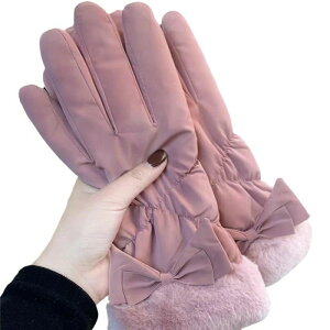 バイクグローブ 裏起毛 手袋 リボン付き スキーグローブ 防風 防水 スノーボードグローブ レディース スキー キャンプ