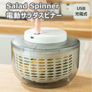 電動 USB充電式 野菜水切り器 自動 サラダ 野菜 水切り カゴ ザル 水切り器 回転 高速水切り 野菜 果物 キッチンツール 調理器具