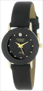 Armitron �A�[�~�g���� Women's 75-2447BLK NOW Diamond Accented Gold-Tone Black Leather Watch ���f�B�X �����p �r���v �y���s�A���i�z
