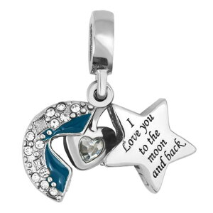 �`���[�� �u���X���b�g �o���O���p CharmSStory �`���[���Y�X�g�[���[ CharmSStory Heart I Love You To The Moon and Back Charm Beads For Bracelets / Deep Blue �y���s�A���i�z
