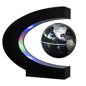 浮く地球儀 Senders Floating Globe with LED Lights C Shape Magnetic Levitation Floating Globe World Map for Desk Decoration (Black-Silver) 【並行輸入品】