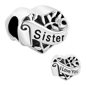 チャーム ブレスレット バングル用 CharmSStory チャームズストーリー パンドラ Fit Pandora Charms Silver Plated I Love You Sister Heart Filigree Charm, 4.8-5mm 【並行輸入品】