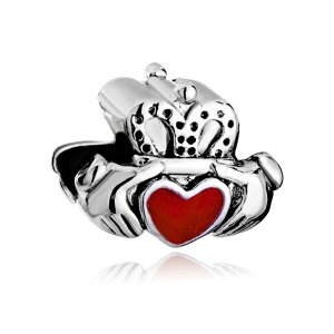 �`���[�� �u���X���b�g �o���O���p LovelyJewelry ���u���[�W���G���[ Claddagh Friendship And Heart Red Love Irish Charms Beads For Bracelet �y���s�A���i�z