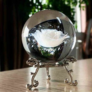 3D NX^{[ KX u HDCRYSTALGIFTS 60mm 3D Inner Carving Rose Flower Crystal Ball Paperweight with Sliver Stand Fengshui Home Decor ysAiz