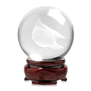 3D �N���X�^���{�[�� �K���X�� �u�� LITIALLY 2.4inch ( 60mm ) 3D Cardinal Bird Crystal Ball with Decorative Wooden Stand for Home Decorative Ball, Paperweight, Lensball Photography. 2023 Version Gift for Bird Lovers, Grandma, Childre �y���s